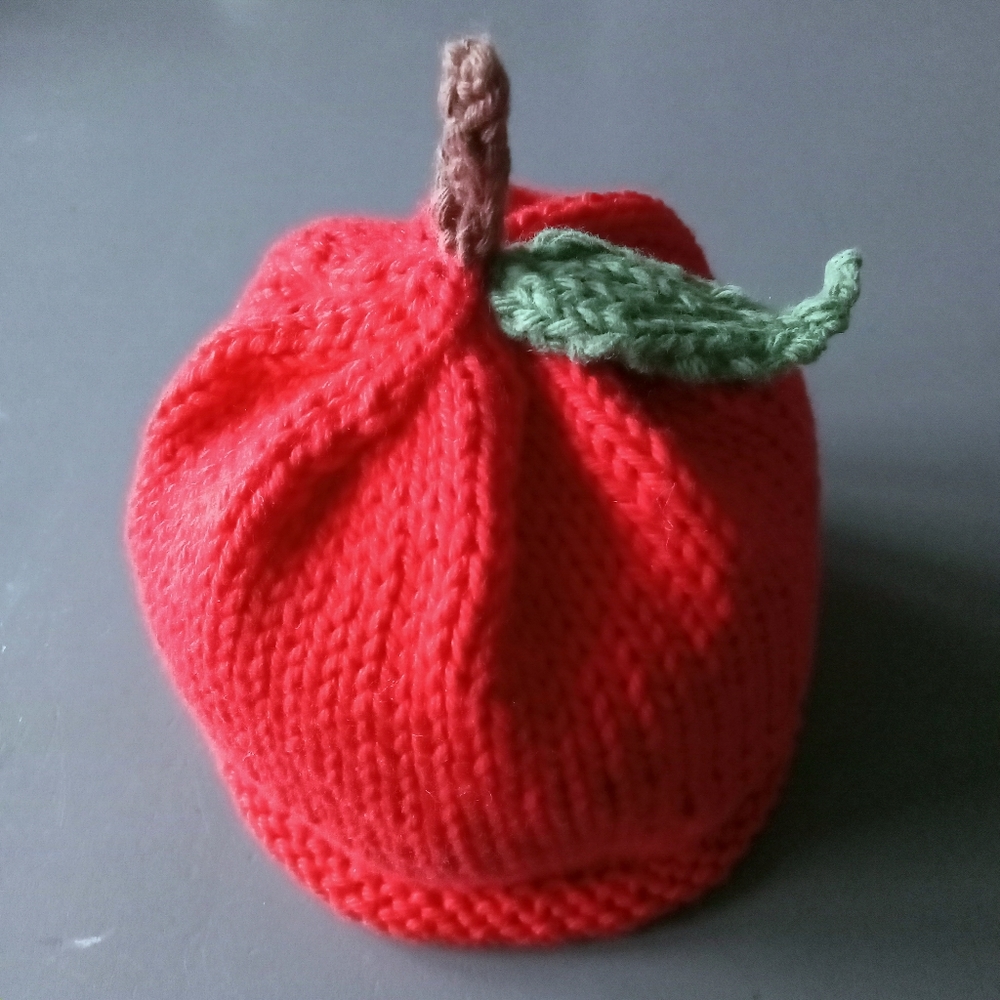 Handmade Handknit Red Apple Cotton Baby Hat Size Newborn NB